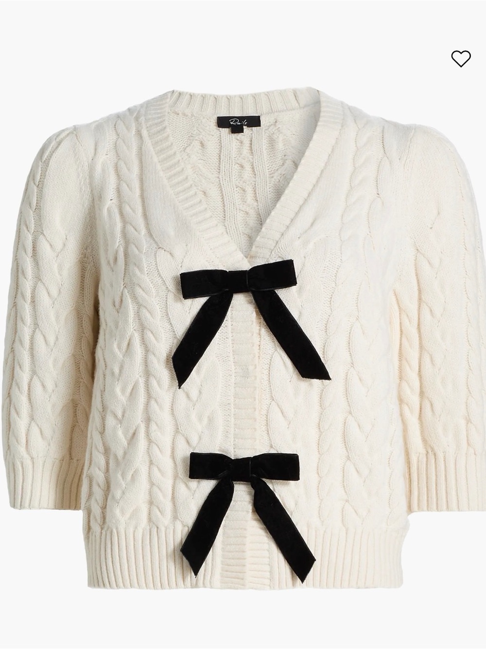 Rails Clarissa Top in Cream Cable-Knit with Black Velvet Bows